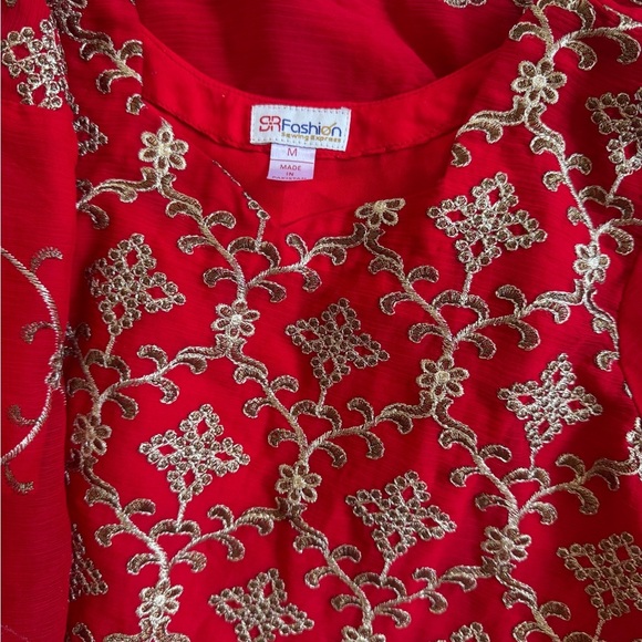 Elegant Red Embroidered Dress - Picture 7 of 14
